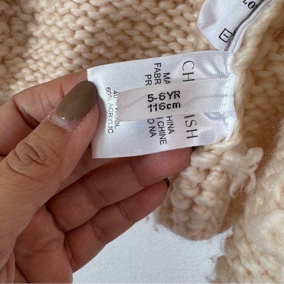 Hand Knit Your Love Cardigan Sweater In Ivory Girl Sz 5/6 - Picture 9 of 14